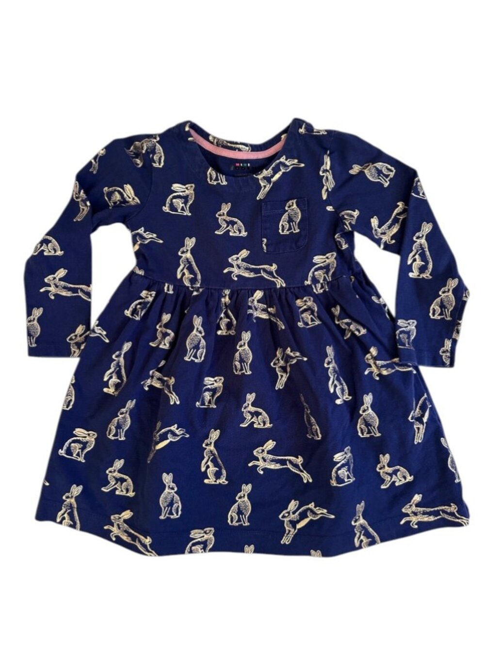 Mini Boden Girls Navy Gold Foil Bunny Dress Size 4-5Y